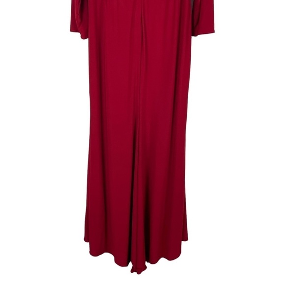 LA FEMME 29044 RED LONG SLEEVE STRETCH FAUX WRAP SURPLICE THIGH HIGH SLIT GOWN - Picture 8 of 14